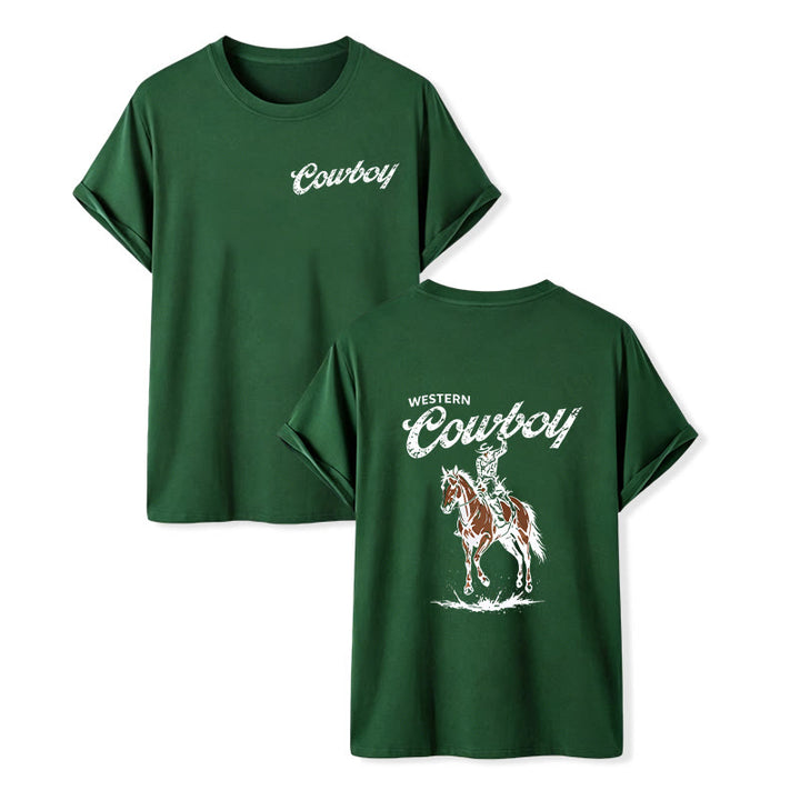 Retro Horseback Rider Print Casual Summer T-shirt - Dark Green - 2XL - image 14