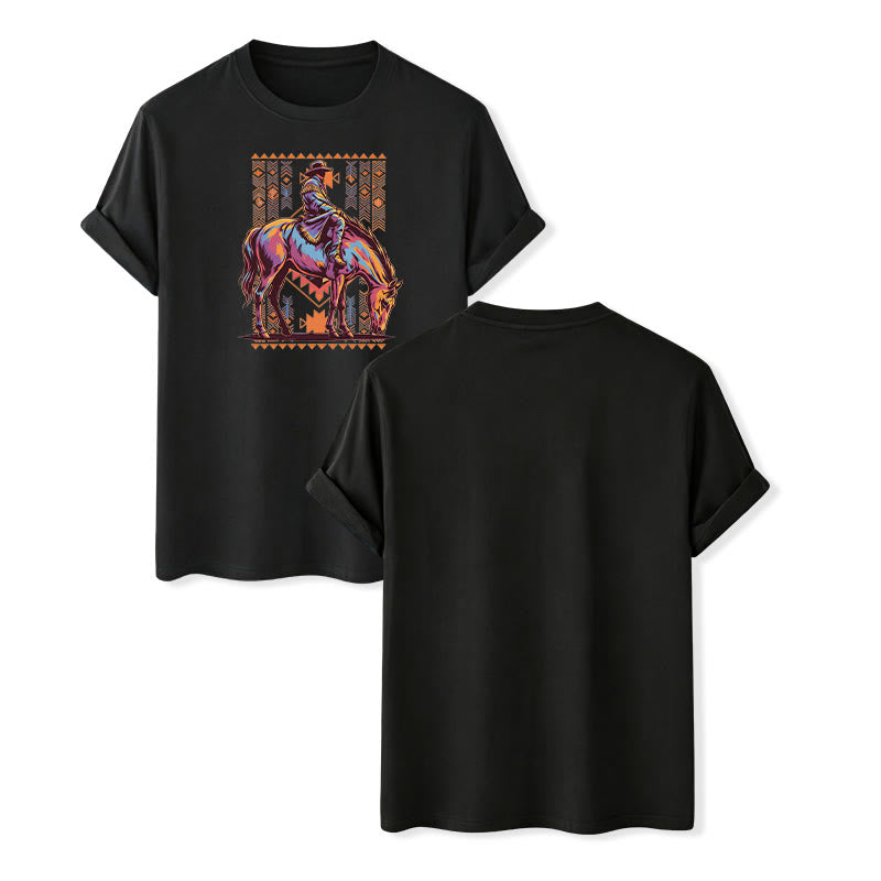 Colorful Aztec Horse Rider Art Print Western T-shirt - Black - 2XL - image 13