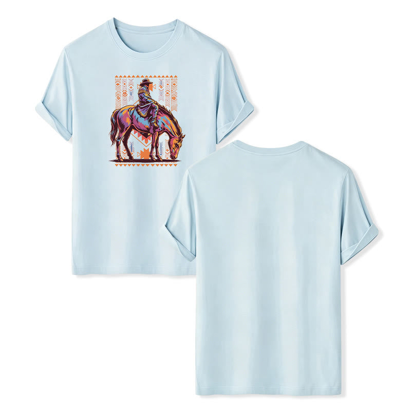 Colorful Aztec Horse Rider Art Print Western T-shirt - Blue - 2XL - image 10