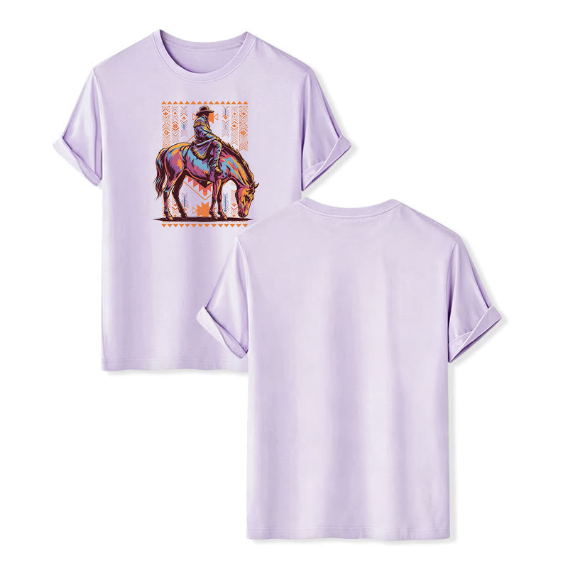 Colorful Aztec Horse Rider Art Print Western T-shirt - Violet - 2XL - image 12