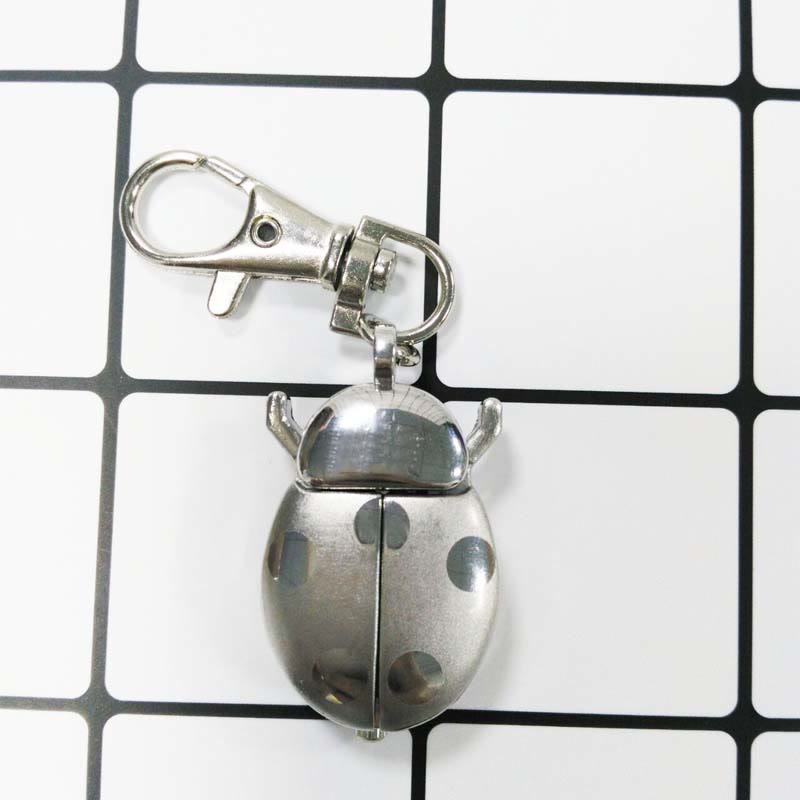 Antique Scarab Beetle Hinged Wings Pocket Watch - Silver Keychain - image 0