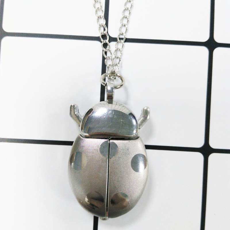 Antique Scarab Beetle Hinged Wings Pocket Watch - Silver Necklace - image 6