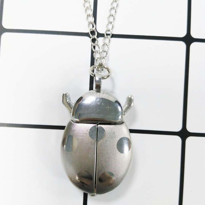Antique Scarab Beetle Hinged Wings Pocket Watch - Silver Necklace - image 6