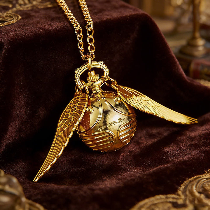 Golden Winged Round Ball Pocket Watch Necklace - image 2
