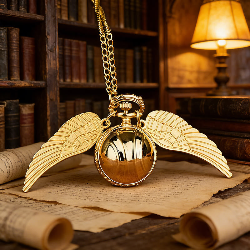 Golden Winged Round Ball Pocket Watch Necklace - image 1