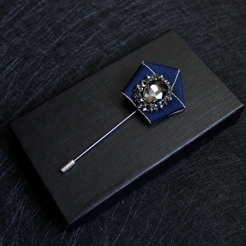 Men's Smoky Crystal Geometric Fabric Lapel Pin Brooch - Navy - image 2