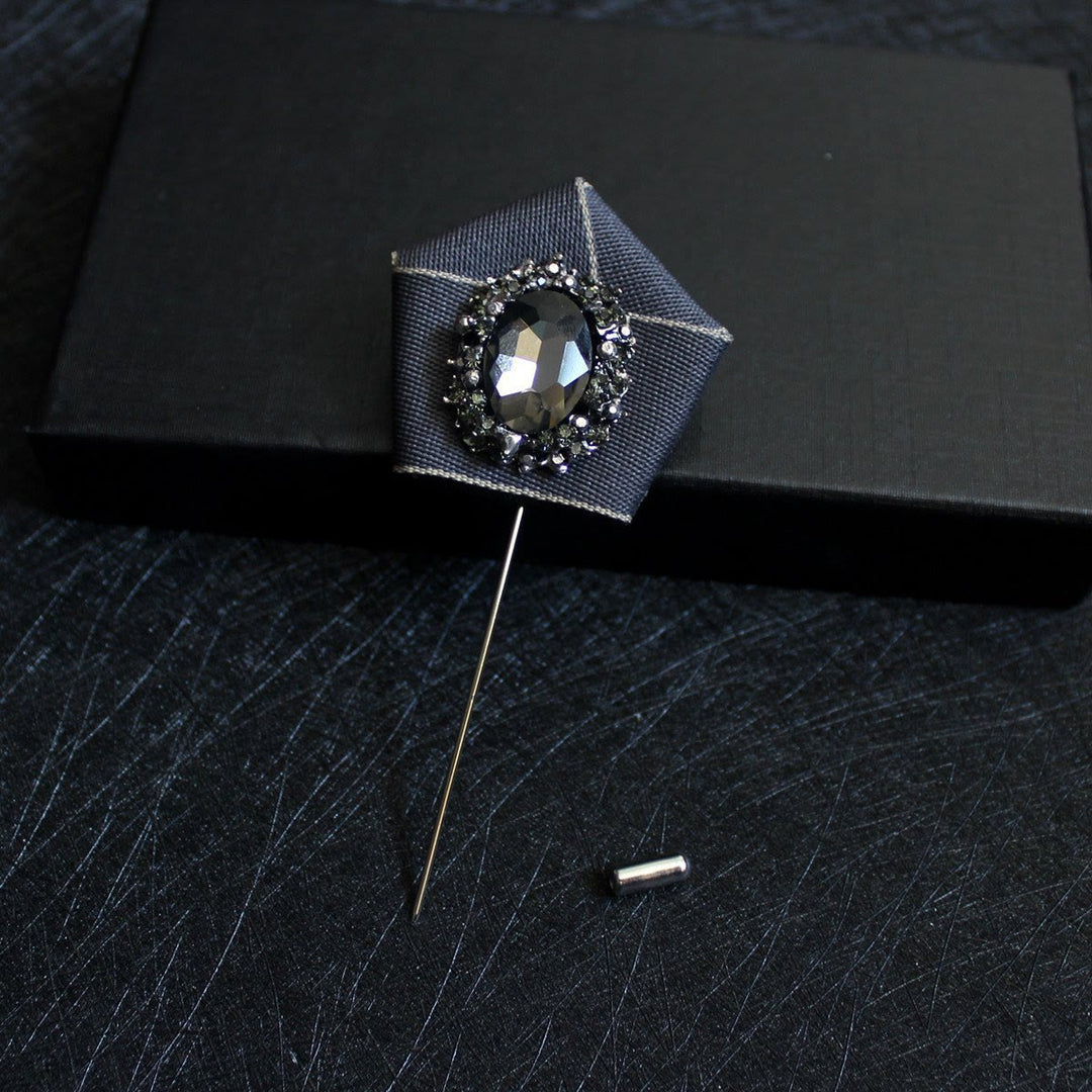 Men's Smoky Crystal Geometric Fabric Lapel Pin Brooch - Gray - image 8