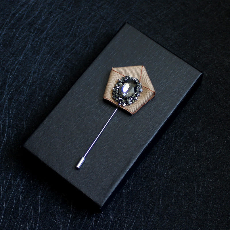 Men's Smoky Crystal Geometric Fabric Lapel Pin Brooch - Khaki - image 11