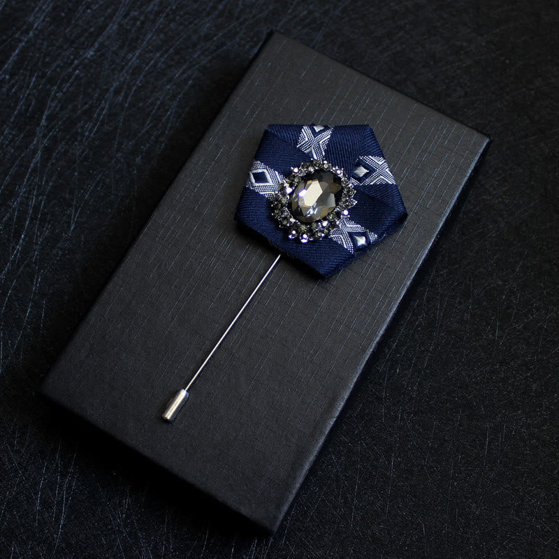 Men's Smoky Crystal Geometric Fabric Lapel Pin Brooch - Silver Lattice - image 6