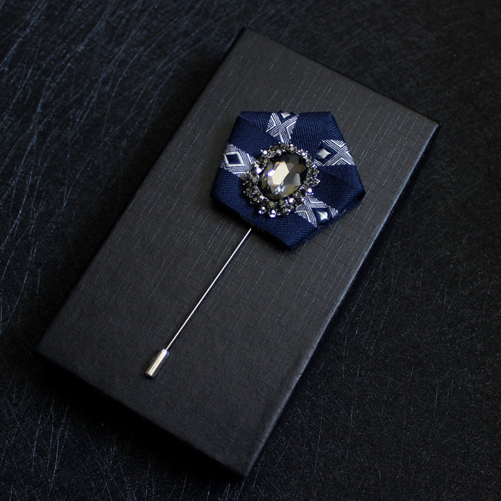 Men's Smoky Crystal Geometric Fabric Lapel Pin Brooch - Silver Lattice - image 6