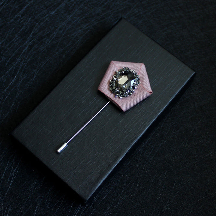 Men's Smoky Crystal Geometric Fabric Lapel Pin Brooch - Pink - image 13