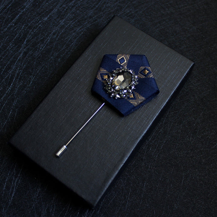 Men's Smoky Crystal Geometric Fabric Lapel Pin Brooch - Gold Lattice - image 1