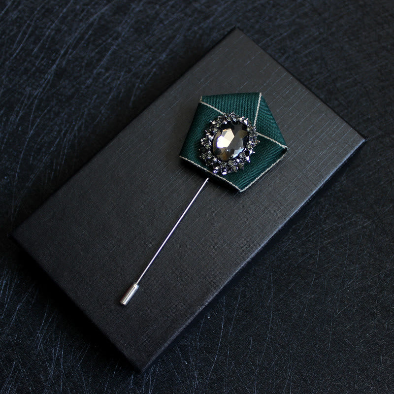 Men's Smoky Crystal Geometric Fabric Lapel Pin Brooch - Peacock Green - image 10