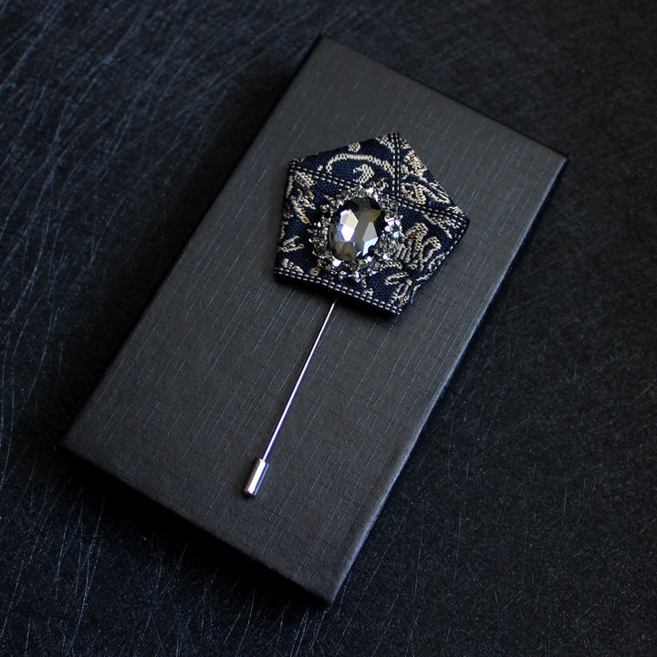 Men's Smoky Crystal Geometric Fabric Lapel Pin Brooch - Orchid - image 7