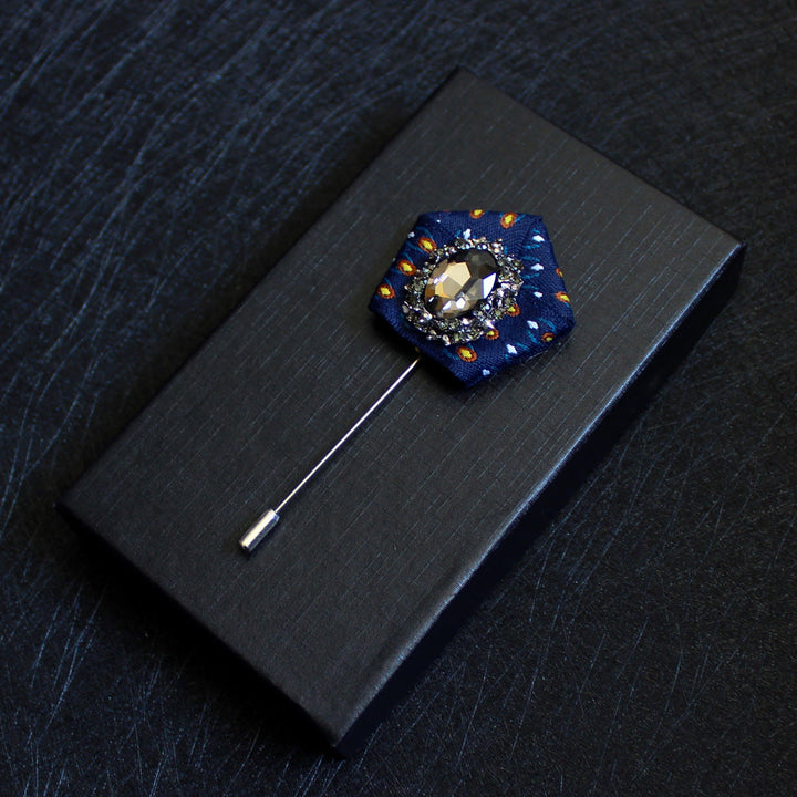 Men's Smoky Crystal Geometric Fabric Lapel Pin Brooch - Colorful Dot - image 4