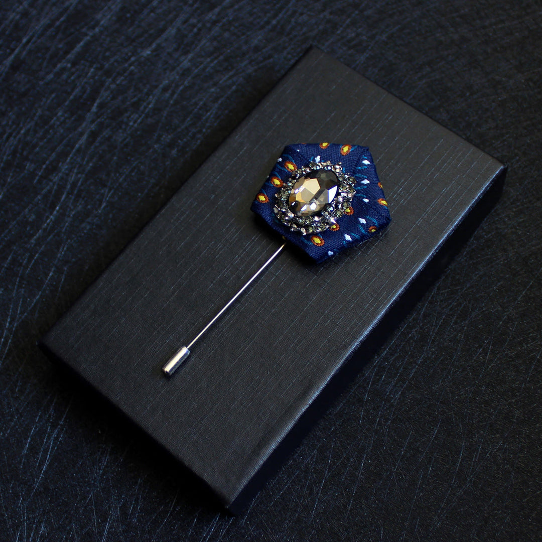 Men's Smoky Crystal Geometric Fabric Lapel Pin Brooch - Colorful Dot - image 4