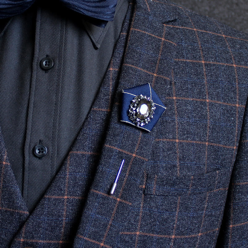 Men's Smoky Crystal Geometric Fabric Lapel Pin Brooch - image 3