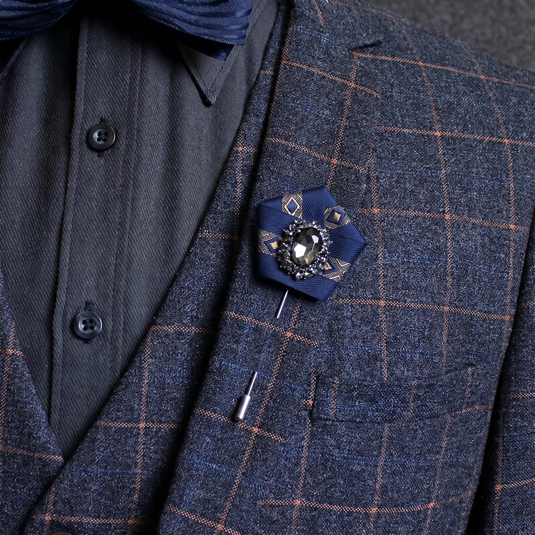 Men's Smoky Crystal Geometric Fabric Lapel Pin Brooch - image 0