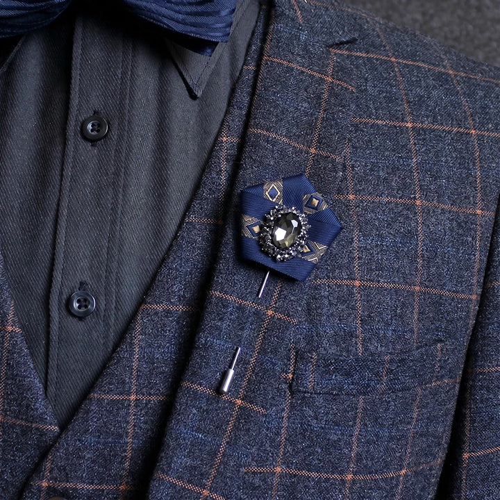 Men's Smoky Crystal Geometric Fabric Lapel Pin Brooch - image 0