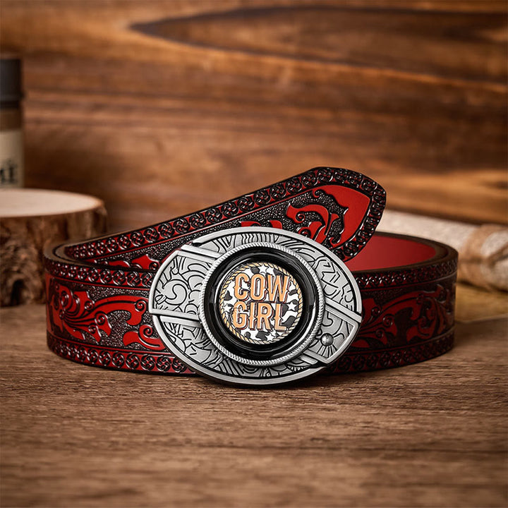 Cowgirl Attitude DIY Hidden Folding Knife Buckle Leather Belt - Cowgirl - Brown Carved Belt - 42 - image 6