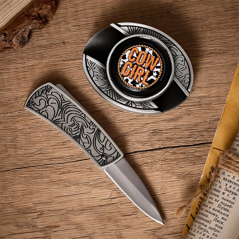 Cowgirl Attitude DIY Hidden Folding Knife Buckle Leather Belt - image 1