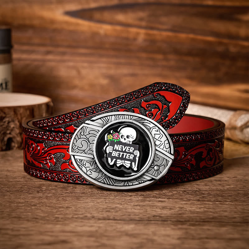 NEVER BETTER Skeleton DIY Hidden Folding Knife Buckle Leather Belt - Skeleton - Brown Carved Belt - 42 - image 6