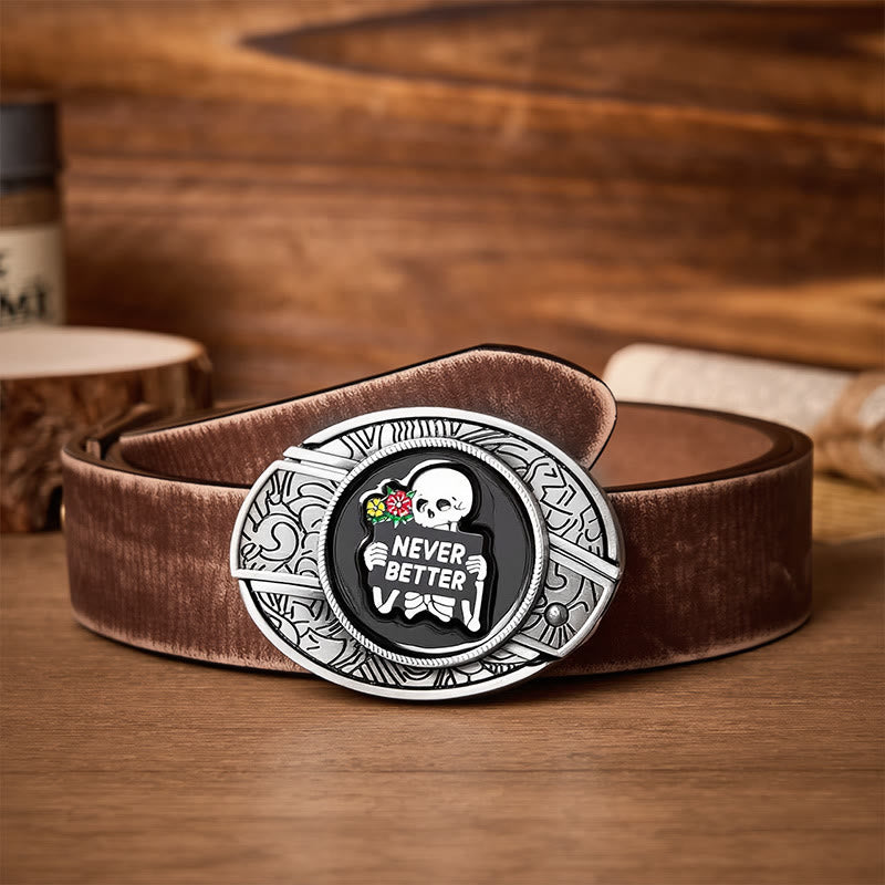 NEVER BETTER Skeleton DIY Hidden Folding Knife Buckle Leather Belt - Skeleton - Brown Distressed Belt - 42 - image 5