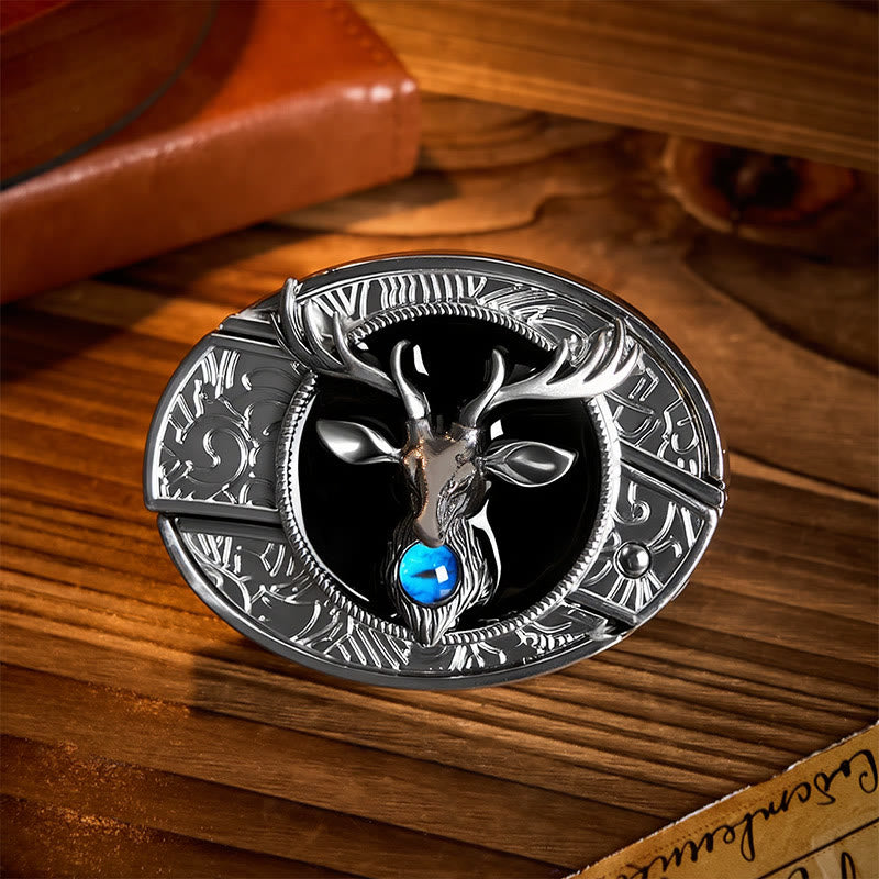 Mystic Stag Head DIY Hidden Folding Knife Buckle Leather Belt - Stag - Without Belt - Not Included Belt - image 0