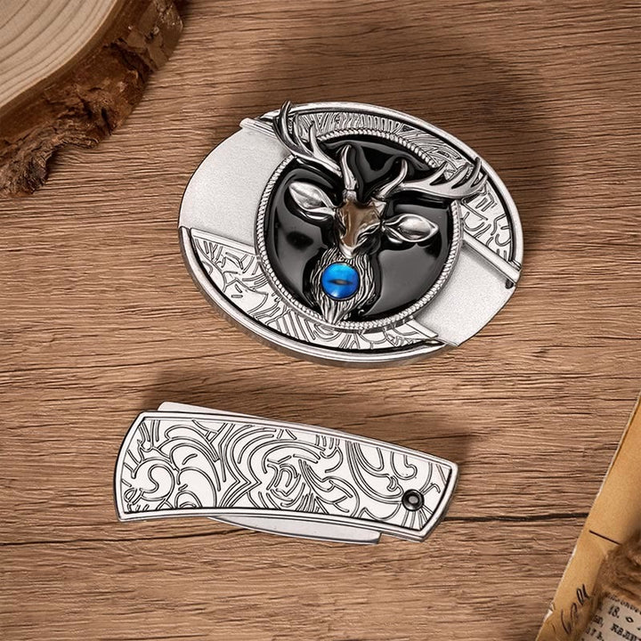 Mystic Stag Head DIY Hidden Folding Knife Buckle Leather Belt - image 9