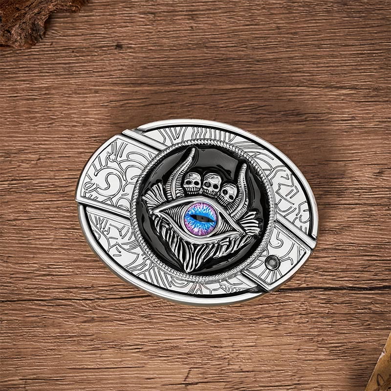 Third Eye Triple Skull DIY Hidden Folding Knife Buckle Leather Belt - image 10