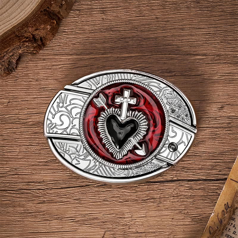 Sacred Heart & Arrow DIY Hidden Folding Knife Buckle Leather Belt - image 9