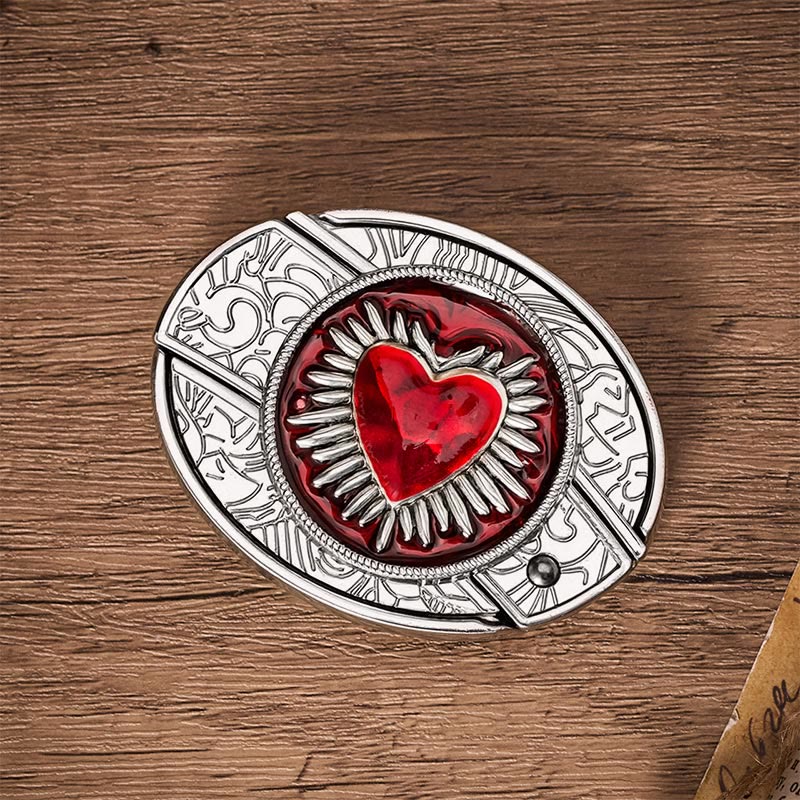 Flaming Sacred Heart DIY Hidden Folding Knife Buckle Leather Belt - image 9
