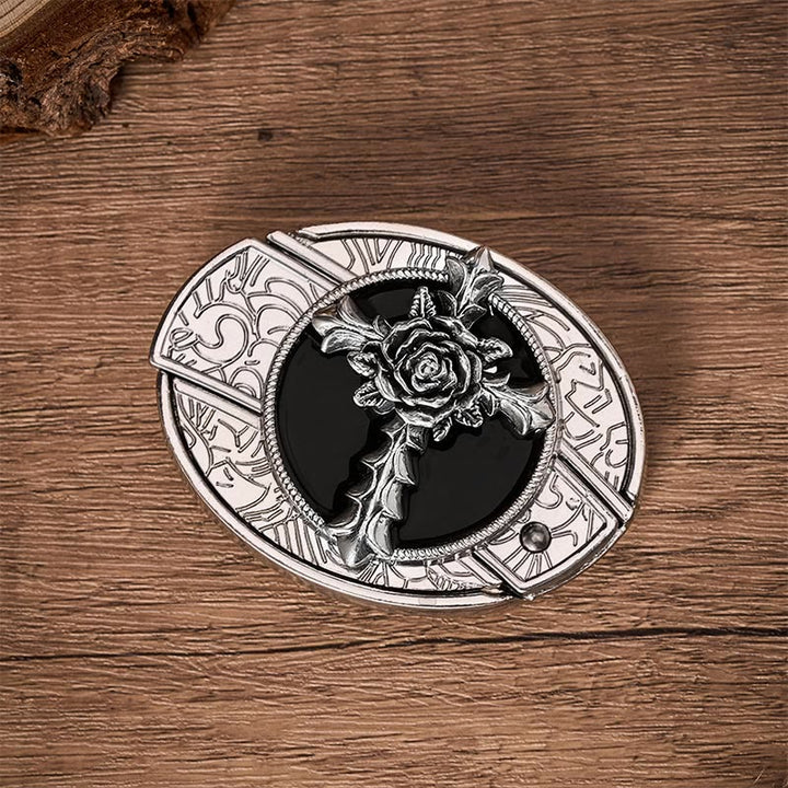 Black Rose Cross DIY Hidden Folding Knife Buckle Leather Belt - image 10