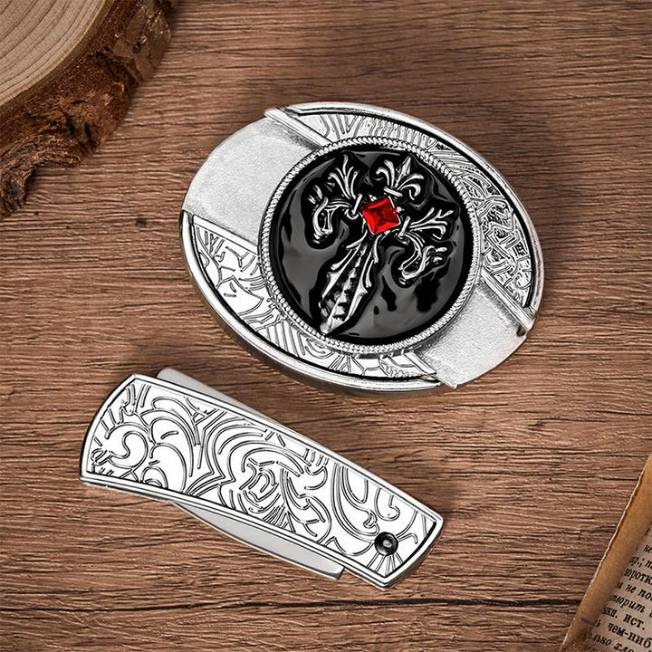 Gothic Victorian Cross DIY Hidden Folding Knife Buckle Leather Belt - image 10