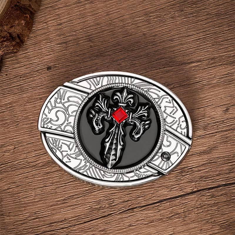 Gothic Victorian Cross DIY Hidden Folding Knife Buckle Leather Belt - image 9
