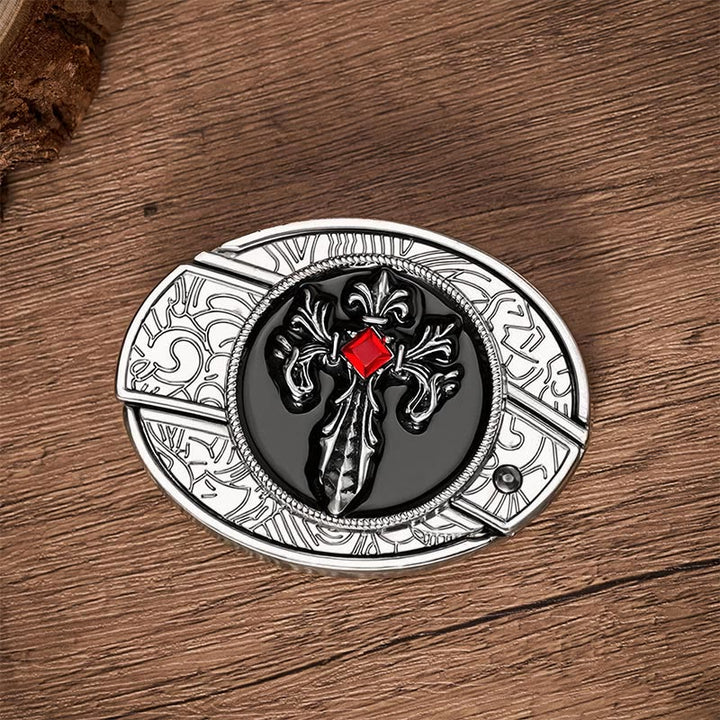 Gothic Victorian Cross DIY Hidden Folding Knife Buckle Leather Belt - image 9