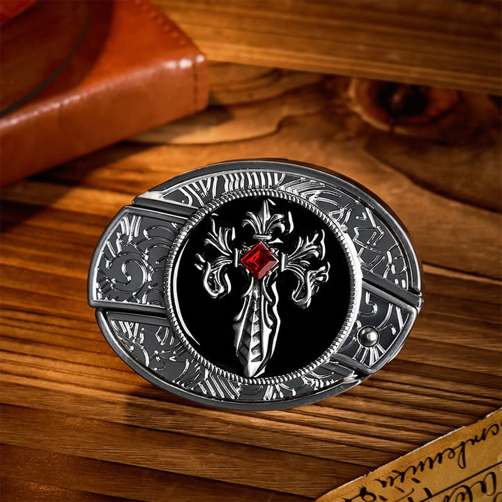 Gothic Victorian Cross DIY Hidden Folding Knife Buckle Leather Belt - Victorian Cross - Without Belt - Not Included Belt - image 0