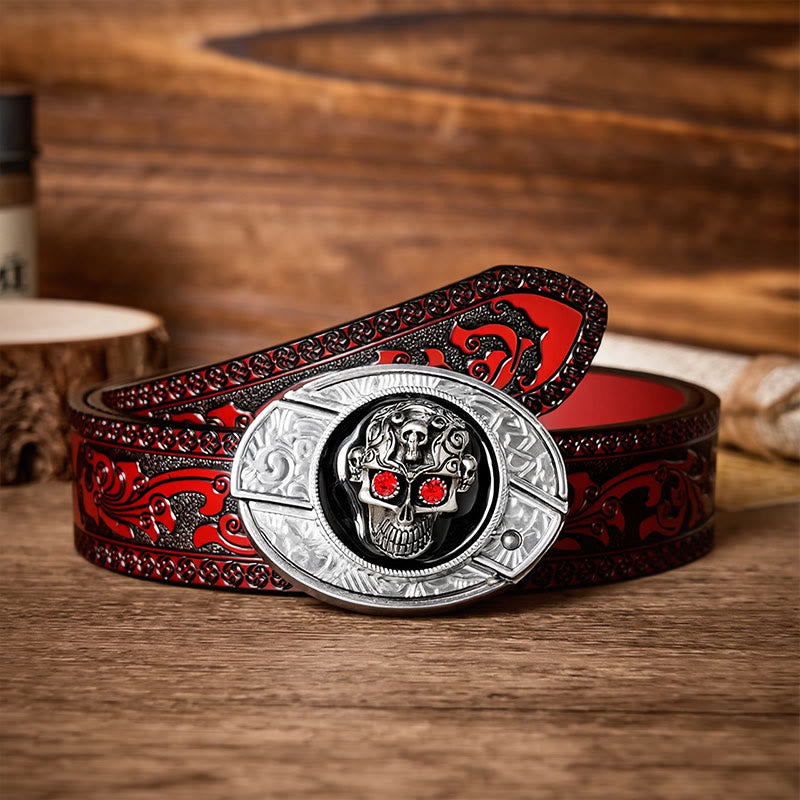 Red-Eyed Demon Skull DIY Hidden Folding Knife Buckle Leather Belt - Red-Eyed Skull - Brown Carved Belt - 42 - image 6
