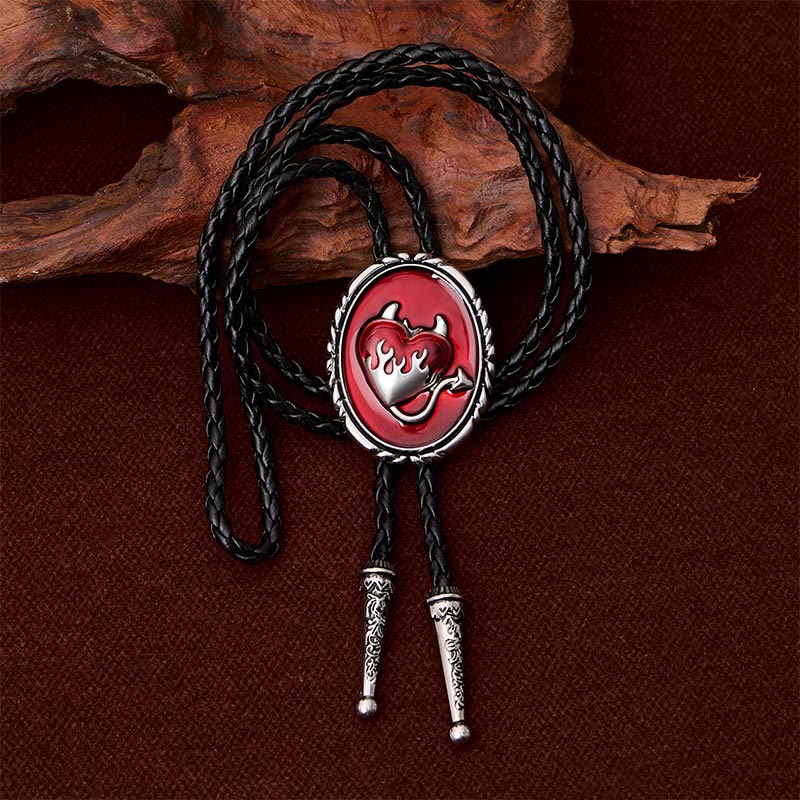 Devil's Flaming Heart Western Pendant Bolo Tie - image 6
