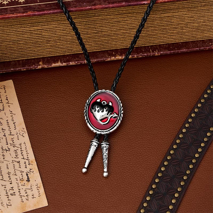 Devil's Flaming Heart Western Pendant Bolo Tie - image 0