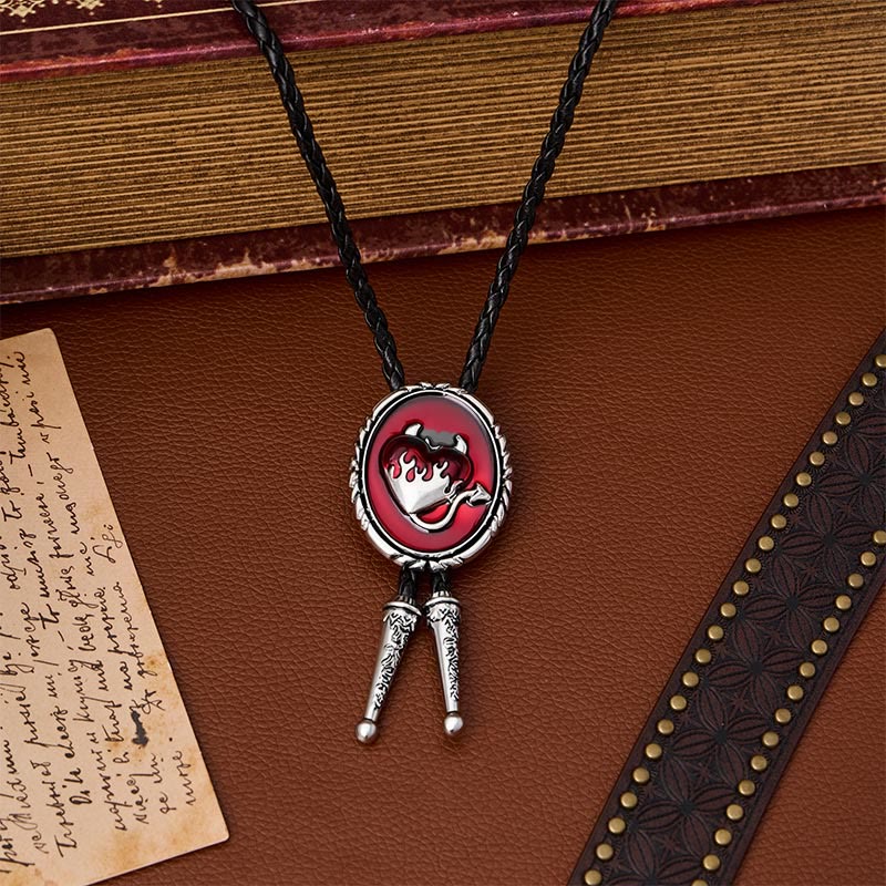 Devil's Flaming Heart Western Pendant Bolo Tie - image 5