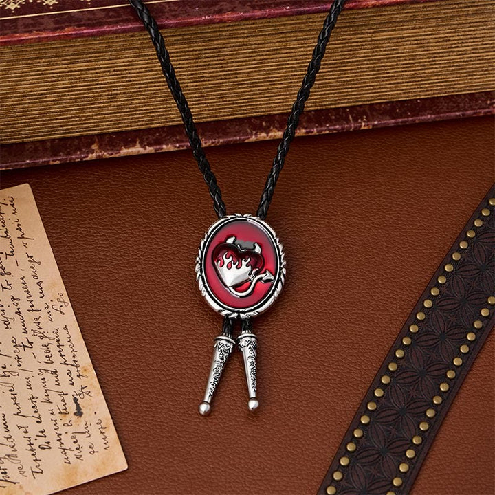 Devil's Flaming Heart Western Pendant Bolo Tie - image 5