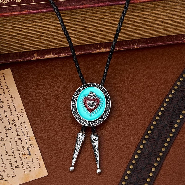 Occult Rose & Eye Turquoise Enameled Bolo Tie - image 0