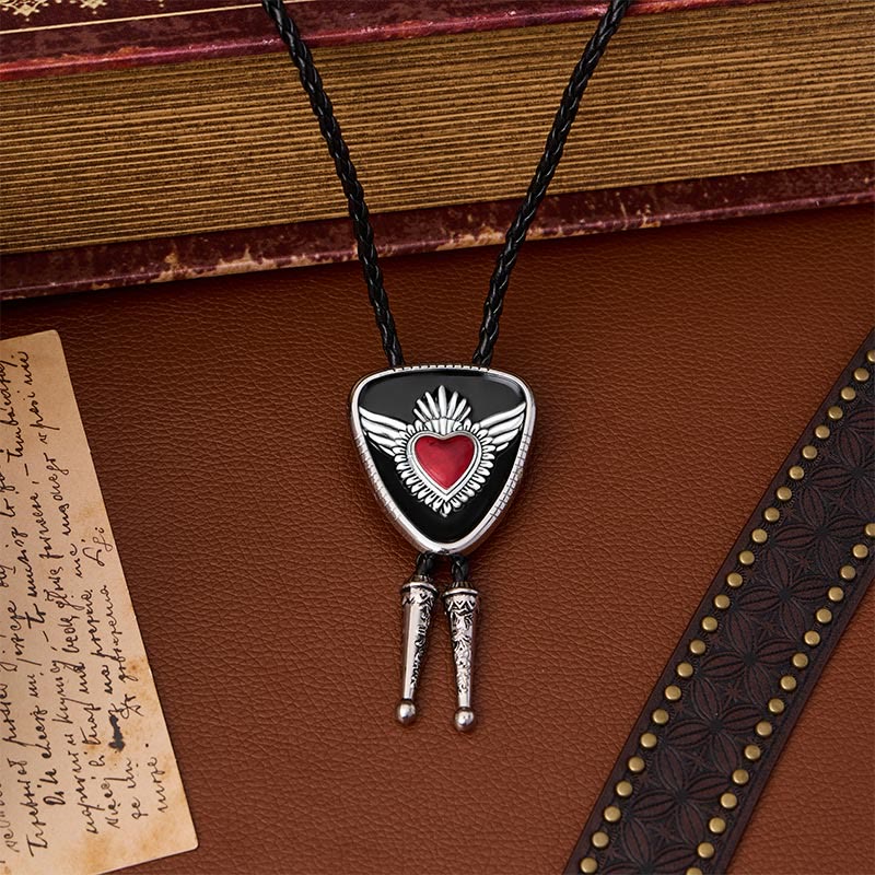 Retro Western Winged Sacred Heart Bolo Tie - Black - image 2