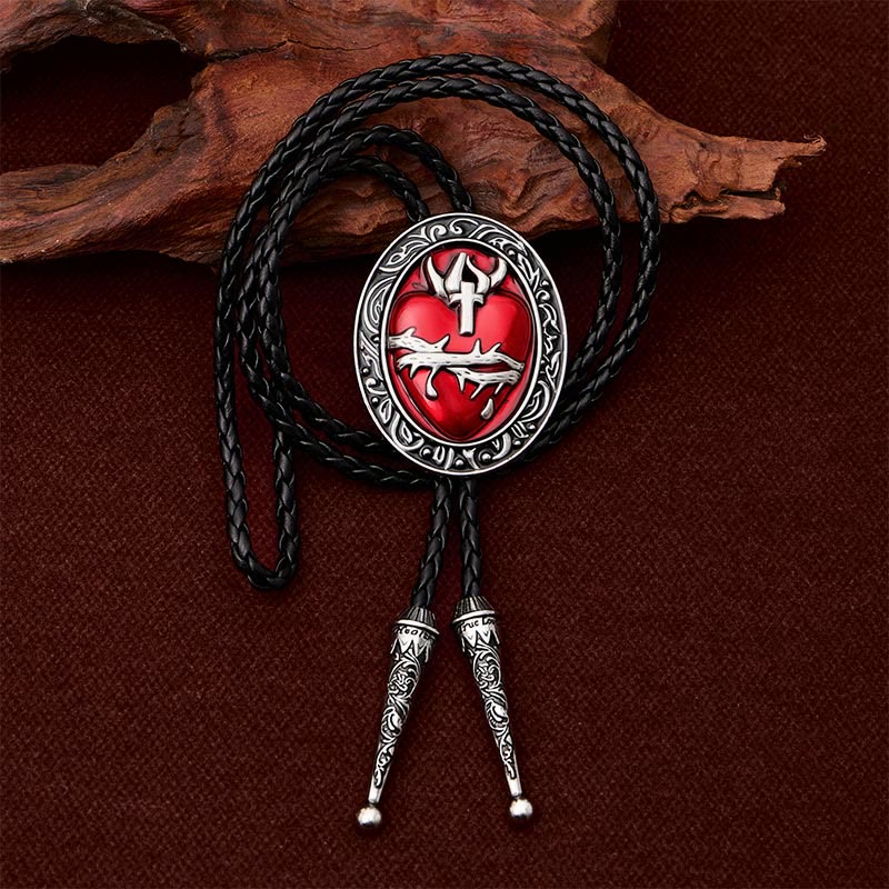 Crown Of Thorns Bleeding Heart Oval Enameled Bolo Tie - image 1