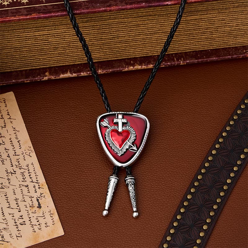 Gothic Emo Cross Arrow Heartbreaker Bolo Tie - Red - image 2