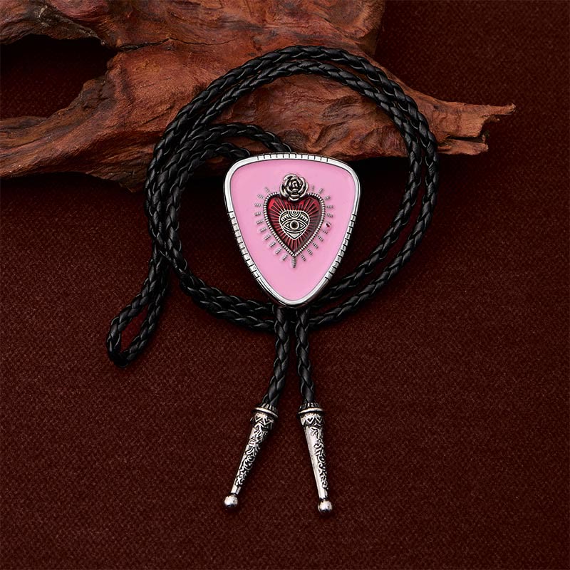 Pink Evil Eye Rose Sacred Heart Bolo Tie - image 2