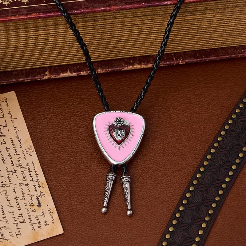 Pink Evil Eye Rose Sacred Heart Bolo Tie - image 0