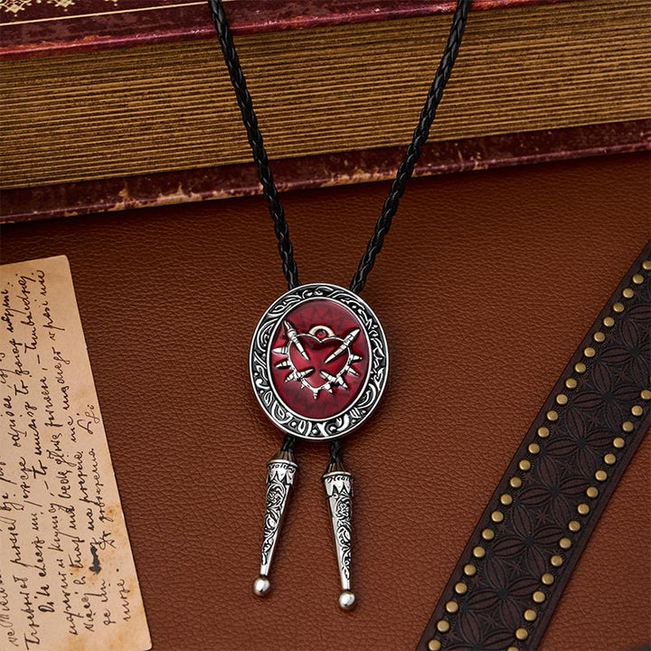 Vintage Red Thorn Heart Bullet Oval Bolo Tie - image 0