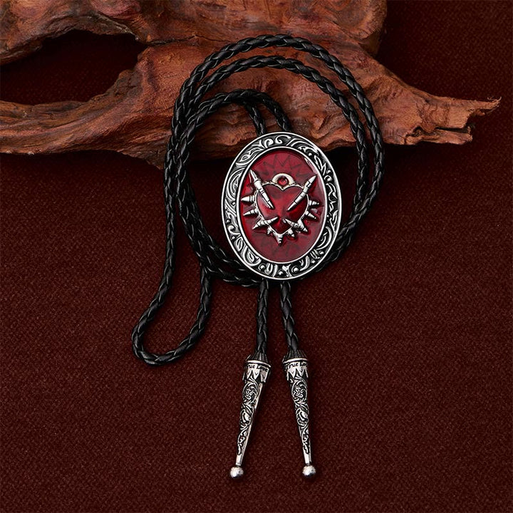 Vintage Red Thorn Heart Bullet Oval Bolo Tie - image 2